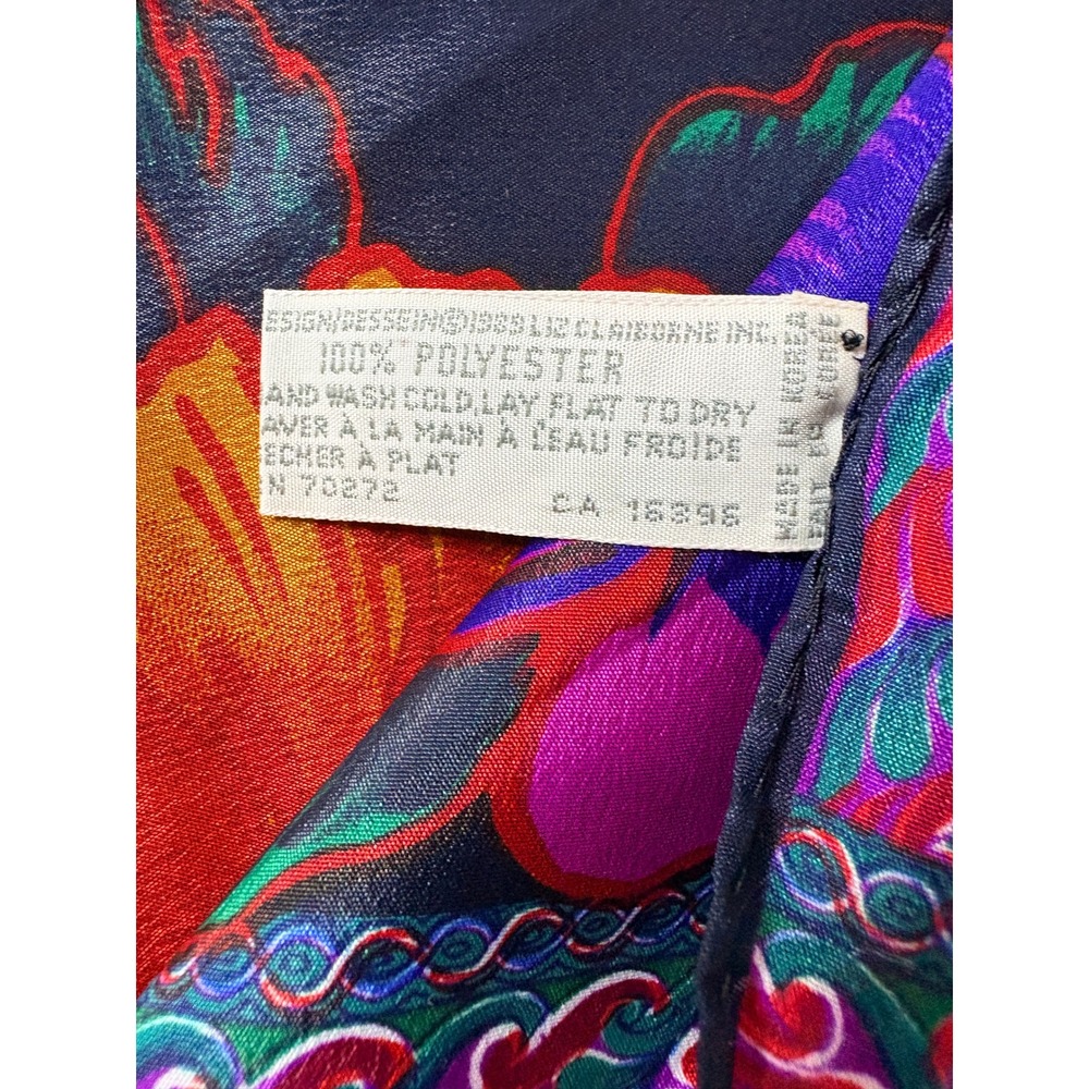 Liz Claiborne Vintage Floral Scarf Navy Blue Red Purple Rectangular 52x10 - Picture 4 of 5